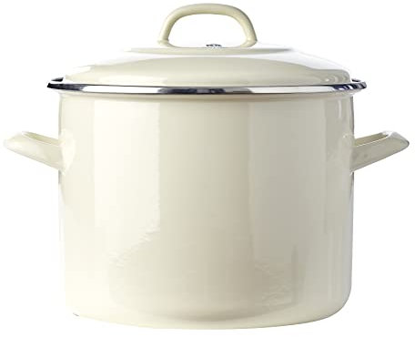 BK Indigo Holländisches Erbe Deutscher Emaillierter Suppentopf mit Deckel mit PFAS-Freier Keramik-Antihaftbeschichtung, 24 cm/8,7 Liter, Induktion, Spülmaschinenfest, Backofenfest, Crème