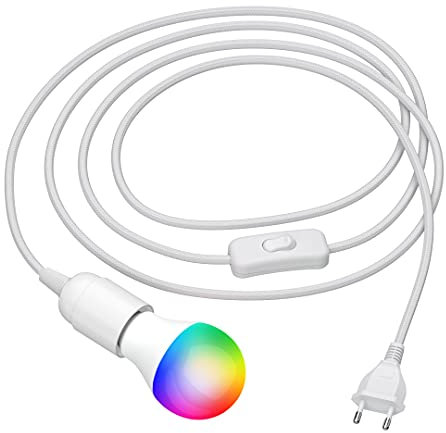 ledscom.de Textilkabel LEHA II mit Stecker, Schalter und E27 Porzellan-Fassung, weiß, 3 m, inkl. Smart Home RGBW LED Lampe, 8,89W, 892lm
