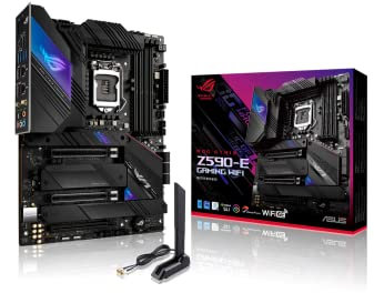 ROG STRIX Z590-E GAMING WIFI 6E Carte mère Intel LGA 1200 ATX (PCIe 4.0, 14+2 phases d'alimentation, 2xIntel 2.5Gb Ethernet, Quad M.2 slots, USB 3.2 Gen 2, SATA, AURA Sync RGB lighting)
