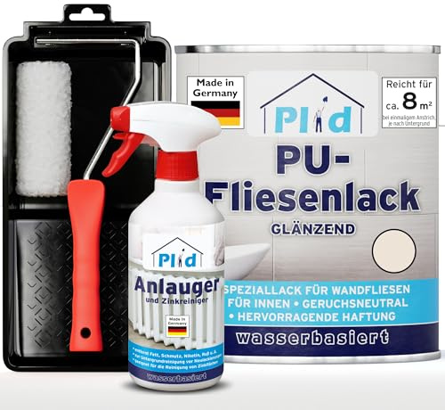 Plid Fliesenfarbe Cremeweiß 0,75 l – Anlauger & Lackierset | Feuchtigkeitsbeständig | Deckend & schnelltrocknend | Wandfliesen streichen | Innen | ca. 8 m² | Made in Germany
