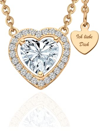 LOVENEST Herzkette Silber 925 / Gold vergoldet Halskette Damen *Ich Liebe Dich* Kette Silberkette Herzanhänger Herz Schmuck Geschenke für Frauen Freundin Sie zum Geburtstag Hochzeitstag Jahrestag Liebesbeweis Liebesgeschenk