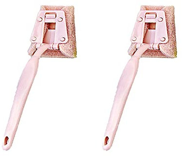 2 PCS Long Handle Dishwashing Brush, Kitchen Cleaning Emery Cloth Brush Washing Push Broom Scrubbing Cleaning Brush (Pink, Scouring pad)
