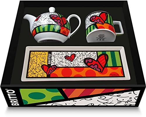 Egan Teekanne-Set Cappuccino Tasse und Tablett mit Herz aus Porzellan Linie Britto