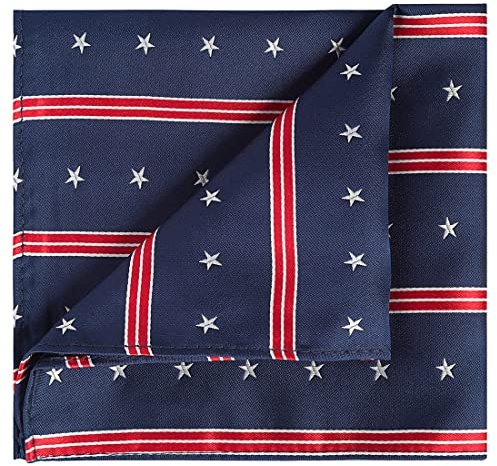 KissTies Mens Pocket Square Blue Hanky US Patriotic Stars 4th Of July Handkerchief