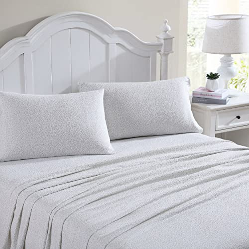 Laura Ashley Home - King Sheets, Cotton Flannel Bedding Set, Brushed for Extra Softness & Comfort (Chelsie Vine Grey,4 pieces, King)