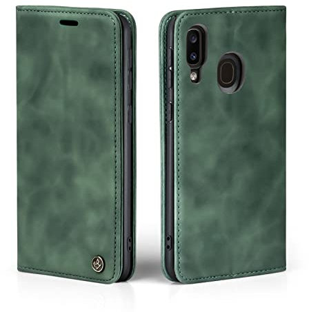 LBH Handyhülle für Samsung Galaxy A40 in Grün mit Karten- und Geldfach Smartphone Hülle mit Standfunktion Flip Case Schutzhülle Magnetverschluss Vintage