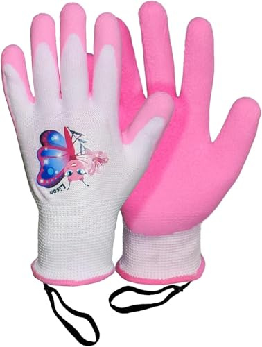 Rostaing Guantes de jardinería para niños LISON - Un par de guantes de jardinería y bricolaje - Para las manos pequeñas y delicadas y la seguridad de sus hijos, de color rosa
