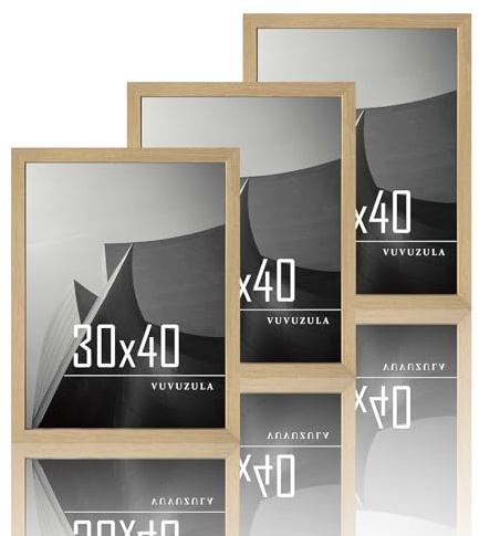 VUVUZULA Lot de 3 cadres photo en bois 30x40cm avec passe-partout 12x16 pouces - Cadres MDF en bois naturel 30x40cm