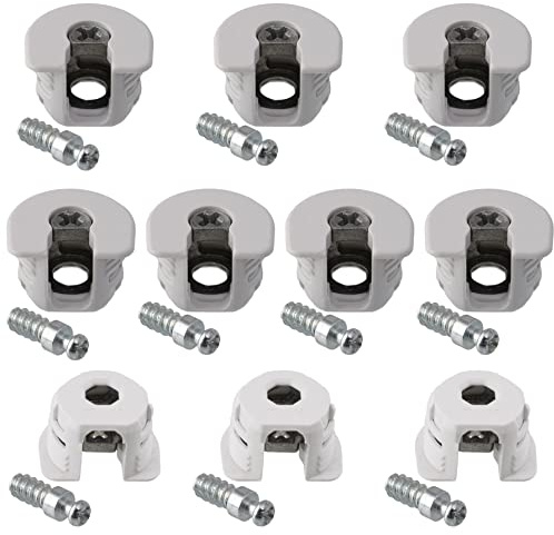 AERZETIX - C65768 - Lot de 10 ferrures d'assemblage à excentrique encastrée + 10 goujon Ø6x20 mm - pour panneau de 18 mm - en acier - couleur blanc - menuisier meuble bois MDF mélaminé placard