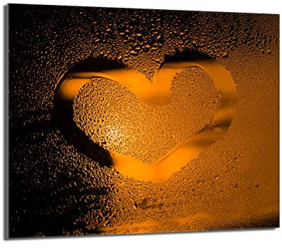 DarHaus Plaque de recouvrement, 60 x 52 cm, en verre, pour cuisinières électrique, à induction, convient comme décoration, protection anti-éclaboussures ou planche à découper, Cœur Orange