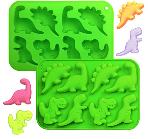 Kamehame Dino Backform Silikon Dinosaurier Pralinen Silikonform Jelly Formen Pralinenform 2 Stück Puddingform Schokoladenform für Schokolade, Süßigkeit, Gelee, Eiswürfel, Kleine Seife