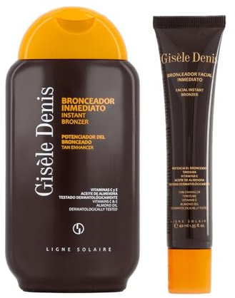 GISÈLE DENIS - Pack Solar Bronceado, Bronceador Facial Inmediato 40 ml + 200 ml, Acelerador Bronceado, con Extractos y Aceites, Intensificador y Potenciador