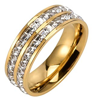 KnBoB Ring Schlicht, Edelstahl Ring Herren Damen Gold/Rosegold/Silber Ewigkeit mit Weiß Quadrat Zirkonia Ringe Verlobungsring