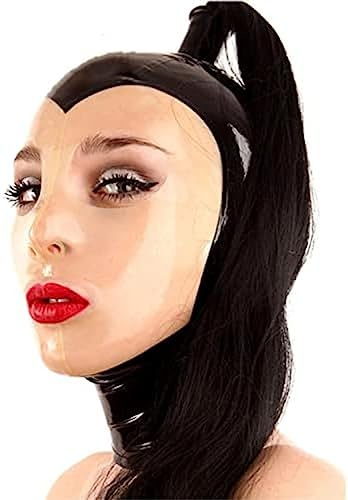Cappuccio In Lattice Nero Con Viso Trasparente Con Parrucca A Coda Di Cavallo Nera Cerniera Posteriore Maschera Di Gomma Costume Da Festa Per Cosplay,medio