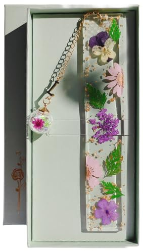 Famweylami Personligt bokmärke pressade blommor, boktillbehör för böcker, bokmärken för läsning, bokmärken, bokstäver, gåva för lärare, bokmask, flickor, mor, mormor – L