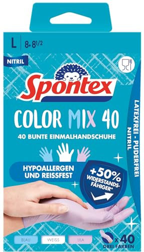 Spontex 40 guantes desechables de nitrilo de color mixto, sin látex y sin polvo, talla L, 40 unidades