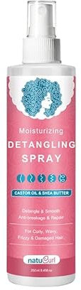 natuCurl NatuCurl - Spray idratante per capelli ricci, con olio di ricino e burro di karitè, favorisce la crescita dei capelli, per capelli ricci, ondulati, crespi e danneggiati