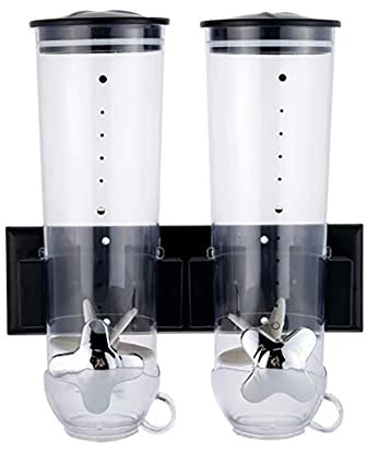 MIIWWOWO Doppelt Müslispender Wandmontage Cerealienspender Wand Müslispender, 3L Cereal Dispenser Wand Süßigkeiten Spender Müsli, Cornflakes Behälter für Nüssen Müsli (Schwarz)