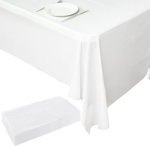 ASelected 6Pack White Paper Table Covers,137x247cm Paper Tablecloth Plastic Rectangular Tablecloths for Picnic, Halloween, Christmas, Baby Shower, Graduation, Wedding, Birthday Party