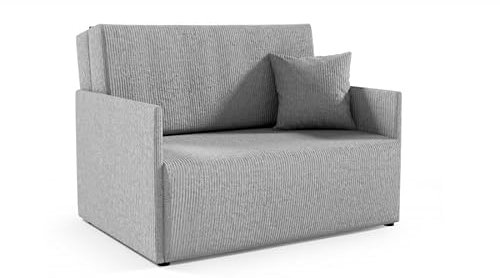 LIKMA Grau Kord 3 Sitzer Sofa mit Schlaffunktion Olita 137x90x100 cm Schlafcouch mit Kissen und Stauraum - Easy Clean Moderne Wohnzimmer Couch - Sofa mit Bettfunktion - Schlafsofa Stoff: Anafi 2