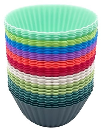36 piezas moldes silicona Reutilizable，moldes magdalenas silicona，molde magdalenas horno（ redondo），Utilizado en pasteles, panes, budines