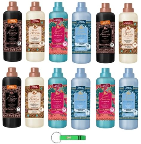 Testpaket Tesori d'Oriente Flüssigkeit Weichspüler, Fabric Softener Ayurveda Hammam Byzanthium Thalasso 12 x 760ml + Beni Culinari Kostenloser Schlüsselanhänger