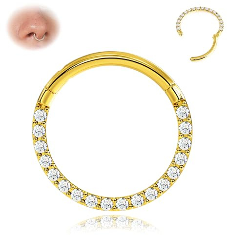 BodyBonita Scharnier CZ Septum Piercing 316L Edelstah Nasenring Creolen für Damen 16G Knorpelohrringe Conch Helix Piercings Schmuck Rook Tragus Lobe Daith 7 mm Gold