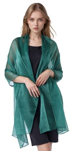 Lufdegim Damen Sheer Chiffon Tücher und Wraps, Sheer Crepe Schals, Leichter Weicher Stola für Abendkleider Braut Hochzeit Reise Schal Abendkleid Glitzer Festlich Stola Abend Party (Grün)