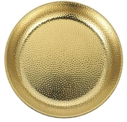 OUNONA Plato De Acero Inoxidable Para Servir Pasta y Ensaladas Antideslizante Textura Martillada 24cm Adecuado Para Fiestas y Reuniones Multiusos Color Dorado