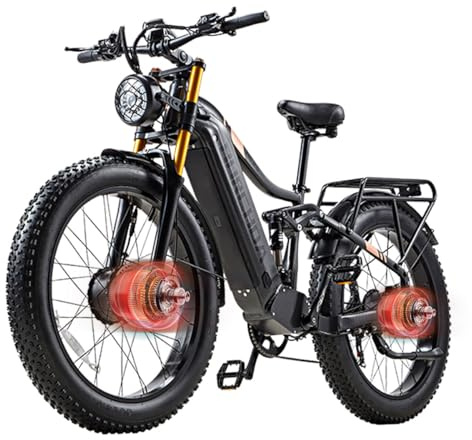 BURCHDA Dual Motor 26 Zoll 4.0 Fat Tyre Elektro-Mountainbike,48V30AH abnehmbare Batterie. Faux Kohlefaser-Muster Dual Shock Ölbremse Elektrofahrrad, Erwachsene Männer und Frauen e-Bike