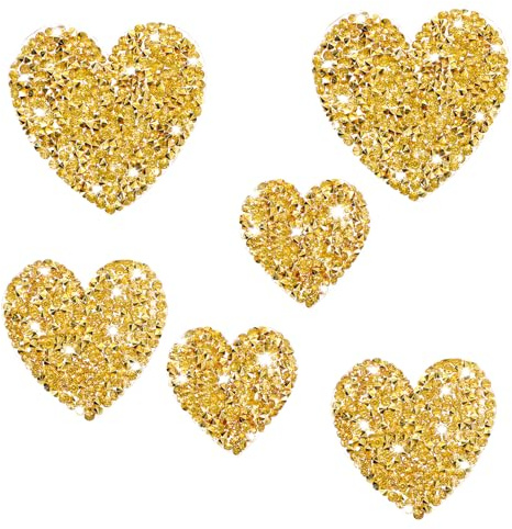 Grevosea 6 stycken glitterapplikationer hjärta tyglappar att stryka på och klistermärken för kläder t-shirt strass hjärta applikation patch paljetter dekorera strykbild