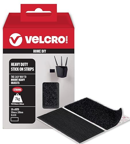 VELCRO Marque | Bandes Adhésives Résistantes | Fixation Auto-Agrippante Double Face à Usage Industriel | Noir | 50 mm x 100 mm | Lot de 15