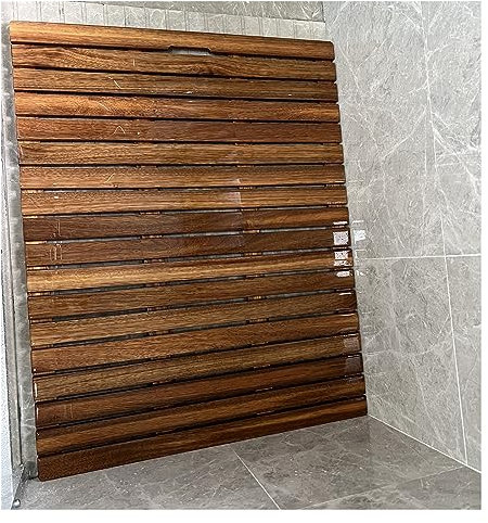 Caillebotis de Douche en Bois de Teck, Tapis de douche carré/rectangle en bois de teck pour salle de bain intérieure et extérieure, grand tapis de sol surélevé antidérapant robuste de 24, 25, 27 pouc
