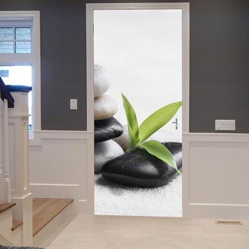 Tizhweqo Türtapete Selbstklebend 90x200 Spa-Steine Türfolie Türposter Zen Fototapete Türklebefolie Wandbild Türaufkleber Wandtapete 3D Effekt für Wohnzimmer Schlafzimmer Küche a3822