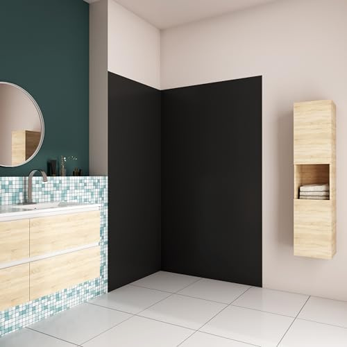 AICA Panneau mural de douche noir 100x90x210cm avec les profiles de finition NOIR Panneaux muraux salle de bain habillage mural aluminium
