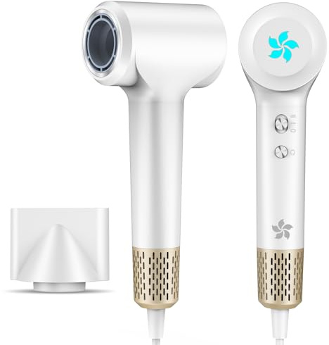 HZD Asciugacapelli Ionico, Phon Capelli Professionale, Phon al Plasma da 400 Milioni, Motore brushless da 110.000 giri/min per Asciugatura Rapida, 57dB Rumore Basso per Viaggio e Domestico
