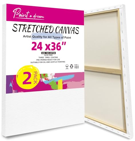 Stretched Canvas for Painting, 2Pack 60x90cm Large Canvas for Painting, 12Oz Triple Primed 2/3 Profile Cotton Professional Artist Quality Blank Canvas Frame, Art Canvases for Oil,Acrylic & Gouache
