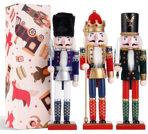 COMBIUBIU 3pcs MuñEco Cascanueces Navidad Hecho A Mano Tradicional De Pino, Cascanueces Navidad Mesa,AlféIzar De La Ventana De La Chimenea, DecoracióN del Hogar