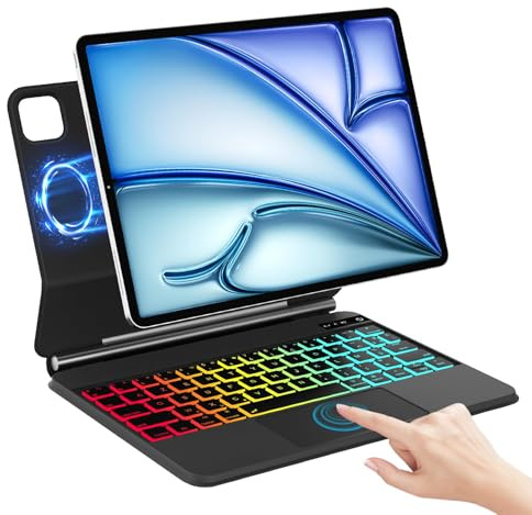 IVEOPPE Clavier iPad Air 11 (M2 2024/M3 2025)/Air 5/Air 4/Pro 11 (4/3/2/1 Gen), Flottant Magnétique Conception Clavier avec Touchpad, Rétroéclairage 7 Couleurs, AZERTY Étui Keyboard Magnétique, Noir