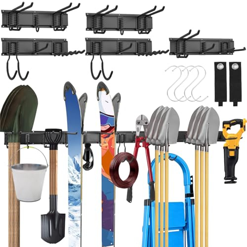 MHHO-WG Wandhalterung Gartengeräte,80 gartengerätehalter,skihalterung wand | Aufhängung Gartengeräte,Schwerlast ski halterungen wand,15+4S Haken für garage,Garten,ski,Besen,rechen schaufel halterung