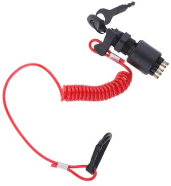 SOLUSTRE Interruttore Chiave Accensione Barca Con Corda Di Sicurezza e Filo Kit Starter Sostitutivo in Abs e Metallo Facile Installazione Per Motori Fuoribordo Compatibili Evinrude