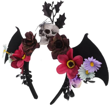 CALLARON Halloween Fladdermusöron Huvudband med Mexikansk Blommig Krans Spökaccessoar för Kvinnor för Day Of The Dead-fester och Kostymer Maskerad och Scenframträdanden