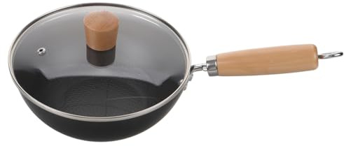 Didiseaon Wrought Iron Small Wok Pan Non-Stick Surface Bottom Cooking Pot Easy to Clean Heat Handle