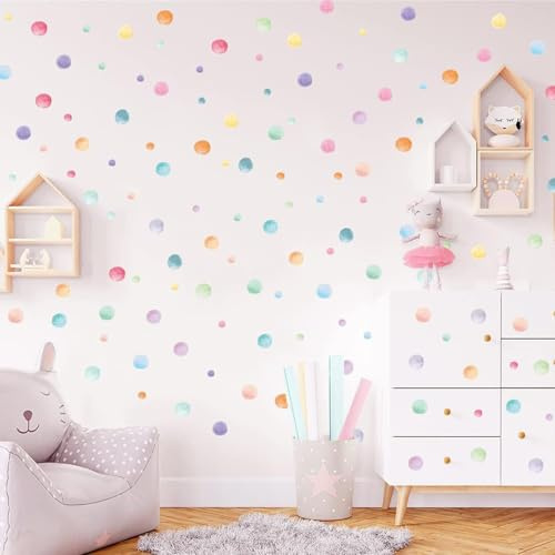 Wandtattoo Kinderzimmer Mädchen, 148 Stück Tupfen Wandsticker, Wandsticker Mädchenzimmer, Aquarell Polka Dots Wandaufkleber, Wandaufkleber für Babyzimmer, Wanddeko für Mädchenzimmer Kinderzimmer