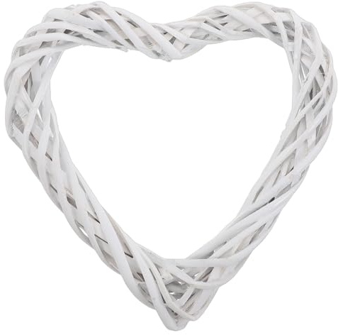 HAMPPLIES Herzförmiger Rattankranz 20cm Weiß Natürlicher Weinrebenkranz für Hochzeits und Valentinsdekoration Leichter Hängender Herzkranz aus Rattan für Tür und Wandgirlande