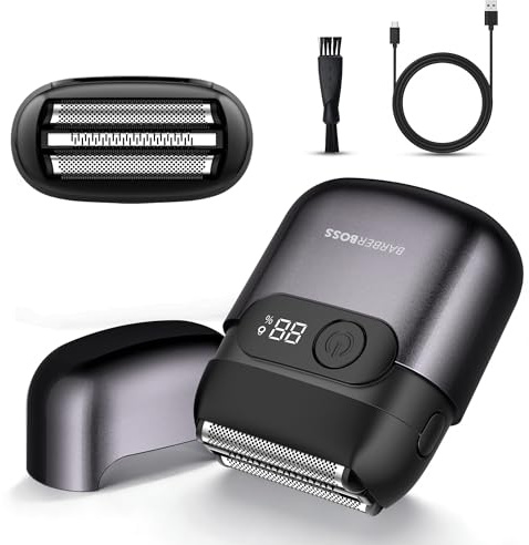 BarberBoss Kompakt rakapparat för män, elektrisk folierakapparat, elektrisk rakhyvel för män, flytande blad i rostfritt stål, magnetiskt bladhuvud, smart LED-skärm, resrakhyvel för män, QR-2753