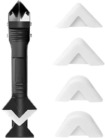 LYITZW 1 Lisseur Joint Silicone, Outil De Calfeutrage 5 en 1, Grattoir Et Racloir Avec 4 Têtes De Rechange, Pour Joints De Carrelage, Évier, Fenêtre, Cuisine Et Salle De Bain