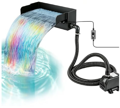 CISSIYOG Cascata per laghetto da giardino, 30 cm, in acciaio inox, set completo con pompa e filtro, pompa da 45 W, 3000 l/h, per laghetto da giardino, terrazza, gioco d'acqua, decorazione da giardino
