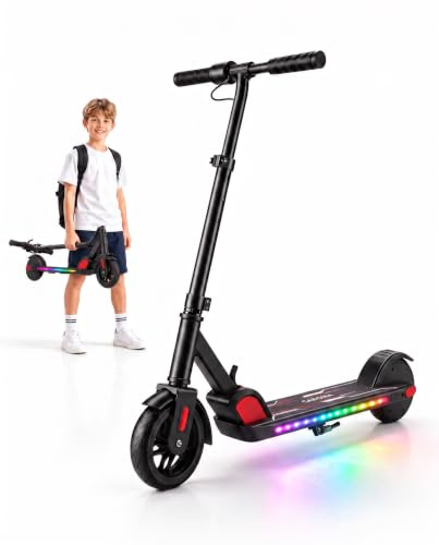 Caroma Elektroroller für Kinder von 6-12 Jahren, 150W Motor bis 16 km/h E Scooter, Faltbarer E Roller mit Bunte Leuchten & LED-Display，80 Min. Fahrzeit, Einstellbare Geschwindigkeit & Höhe