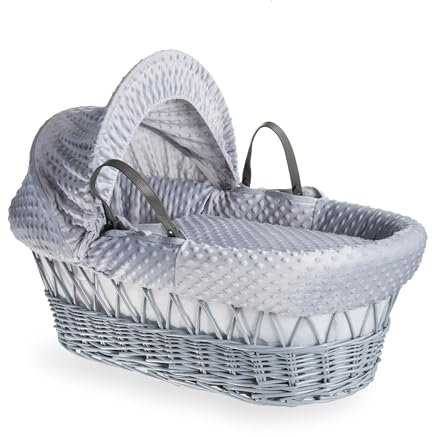 Clair de Lune Dimple Grey Wicker Moses Basket with Bedding 68 x 30 cm (Grey)